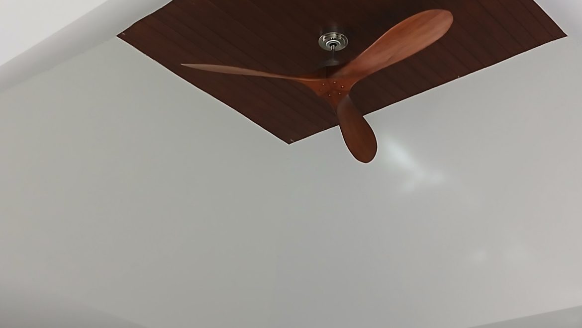 Vaulted ceilings and remote fans in living room - Bali Style Home for Sale in Khao Kalok